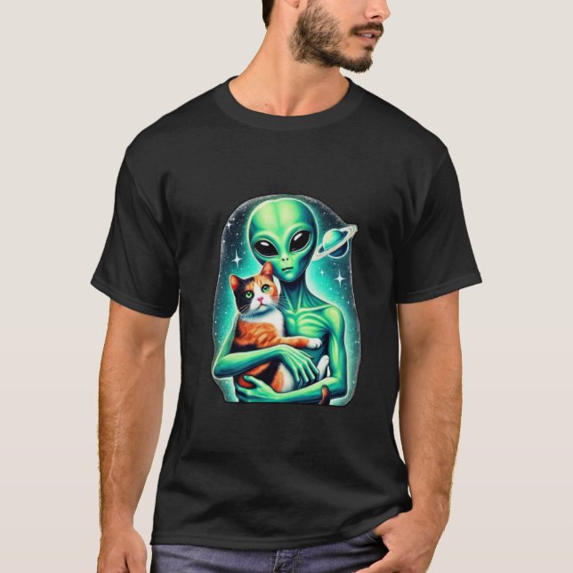 Camiseta Alienígena Segurando Calico Cat (Frente)