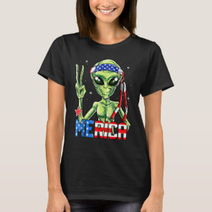 Camiseta Alienígena - Sinal de Paz 4 de julho Merica Ufo Am