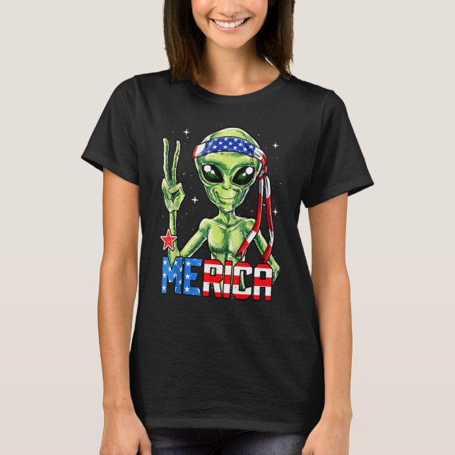 Camiseta Alienígena - Sinal de Paz 4 de julho Merica Ufo Am (Frente)