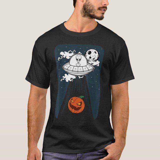 Camiseta Alienígena Ufo Abdução Costume De Halloween Pumpki (Frente)