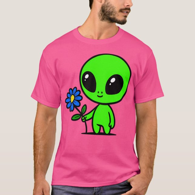 Camiseta Alienígena Verde E Flor (Frente)