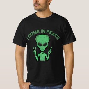 Camiseta Alienígena Verde Eu Vim Em Paz OVNI Extraterrestre