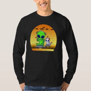 Camiseta Alienígena Verde Gato Fofo Et Galáxia Espaço