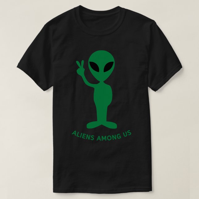 Camiseta Alienígena Verde Mão de Paz V Sinal de Aliens de V (Frente do Design)