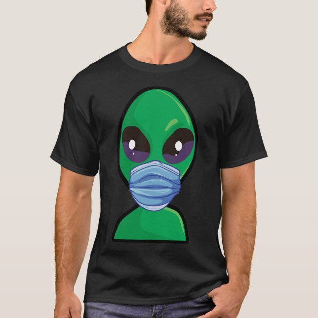 Camiseta Alienígena Vestindo máscara facial (Frente)