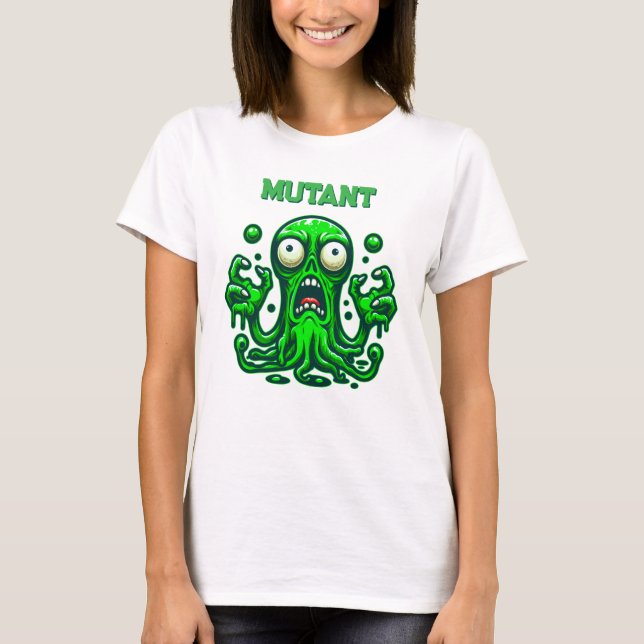 Camiseta Alienígena Zombie assustadora - Monstro Verde Neon (Frente)