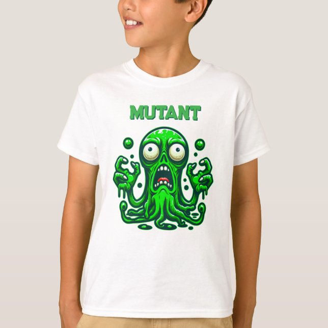 Camiseta Alienígena Zombie assustadora - Monstro Verde Neon (Frente)