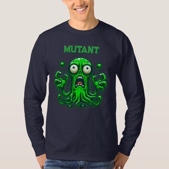 Camiseta Alienígena Zombie assustadora - Monstro Verde Neon (Frente)