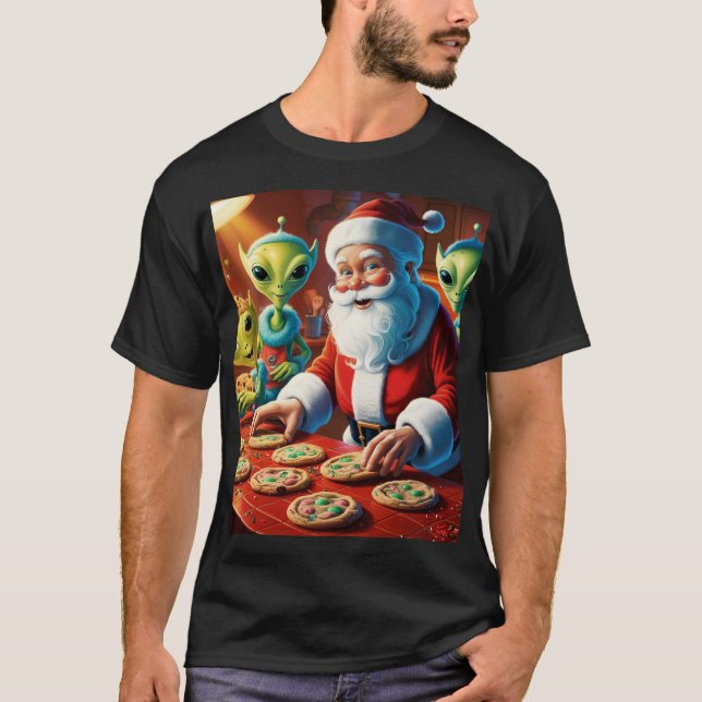 Camiseta alienígenas ajudando o Papai Noel (Frente)