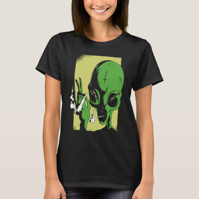 Camiseta alienígenas do espaço alienígenas óvni fumando (Frente)