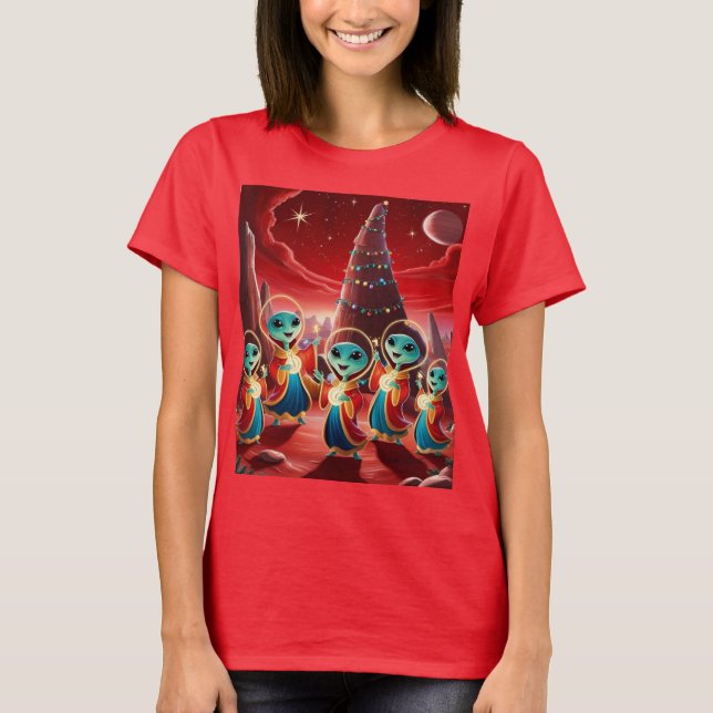 Camiseta Aliens cantando caróis de natal (Frente)