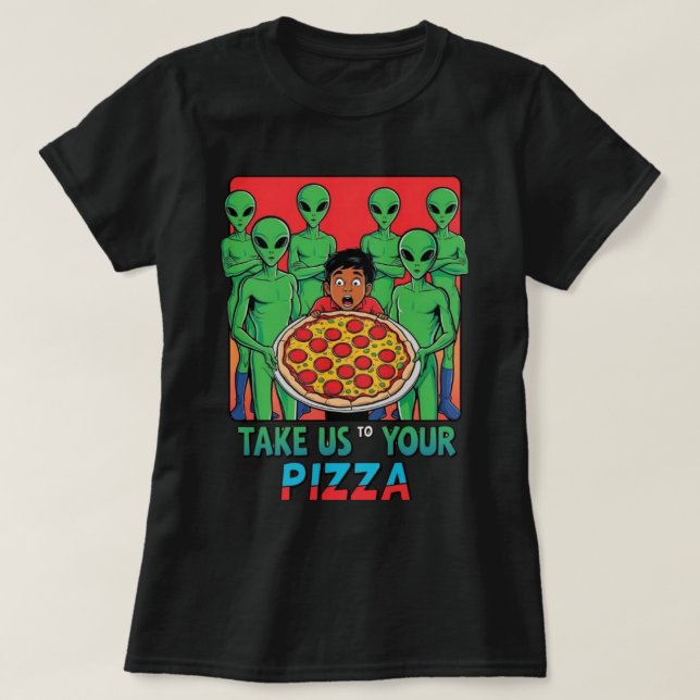 Camiseta Aliens de pizza mulheres (Frente do Design)