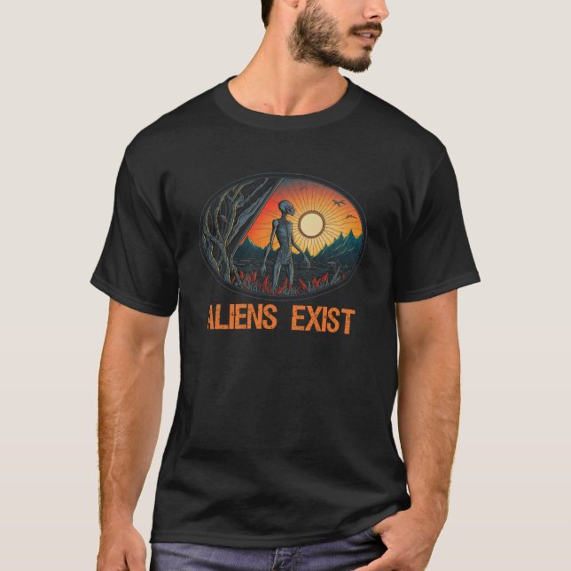 Camiseta Aliens Exist  Extraterrestial Science Fiction Grey (Frente)