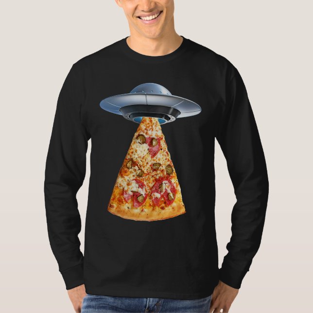 Camiseta Aliens take pizza away in a flying saucer or UFO (Frente)