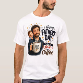 Camiseta Alimentado por Amor e Café Feliz Dia dos Pais