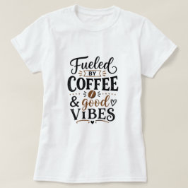 Camiseta Alimentado por Café e Boas Vibrações