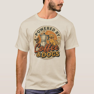 Camiseta Alimentado Por Café E Cães Retro Vintage Amante De