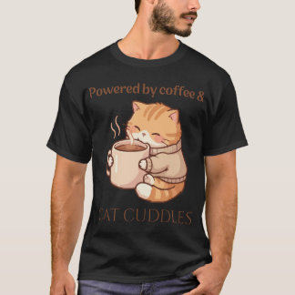 Camiseta 'Alimentado por Café e Carinhos de Gato –