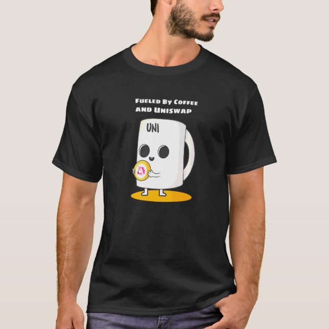 Camiseta Alimentado Por Café E Criptomoeda Cripto Uniswap (Frente)