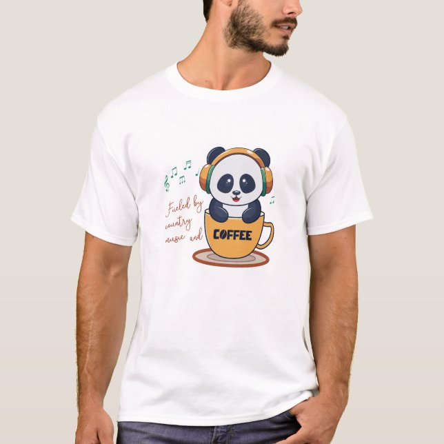 Camiseta alimentado por café e música country (Frente)