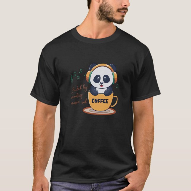 Camiseta alimentado por café e música country (Frente)