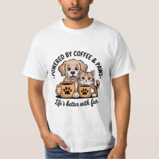 Camiseta Alimentado por Café e Patas de Animais de Companhi