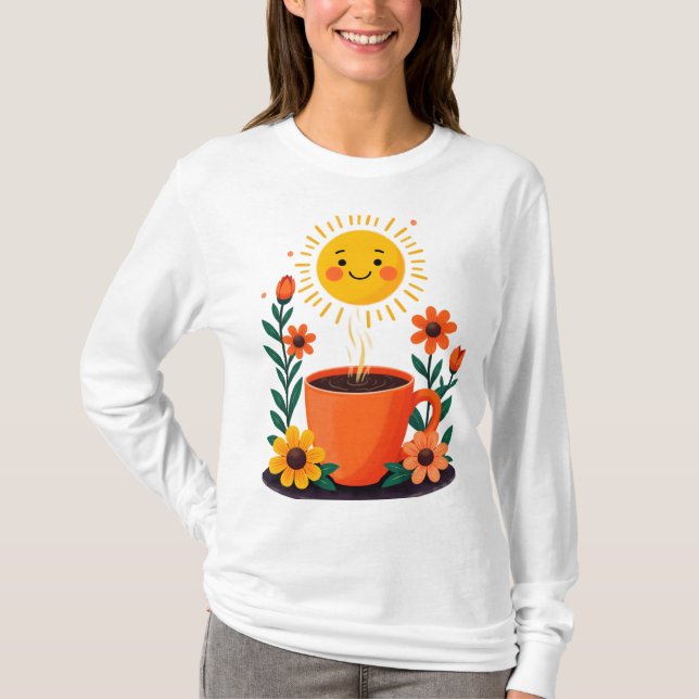 Camiseta Alimentado por Café e Positividade (Frente)