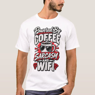 Camiseta Alimentado Por Café Sarcasmo E WiFi Engraçado