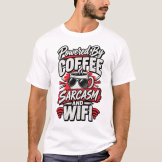 Camiseta Alimentado Por Café Sarcasmo E WiFi Engraçado