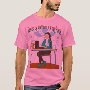 Camiseta Alimentado por Caffeine e Copiar Colar T-Shirt