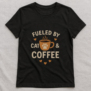 Camiseta Alimentado por Gato e Café Camiseta; Amante de Gat