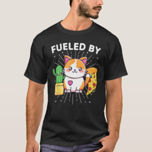 Camiseta Alimentado Por Gatos Plantas Pizza Engraçado
