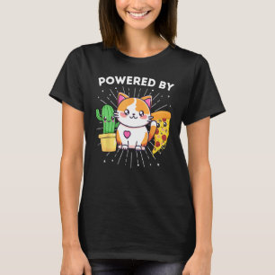Camiseta Alimentado Por Gatos Plantas Pizza Engraçado