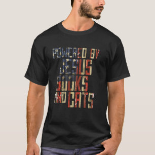 Camiseta Alimentado por Jesus Livros e Gatos Livro Cristão