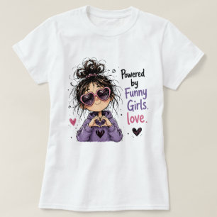 Camiseta Alimentado Por Meninas Engraçadas Cabelo Desarruma