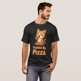 Camiseta Alimentado Por Pizza Engraçado Tabby Tiger Cat Com