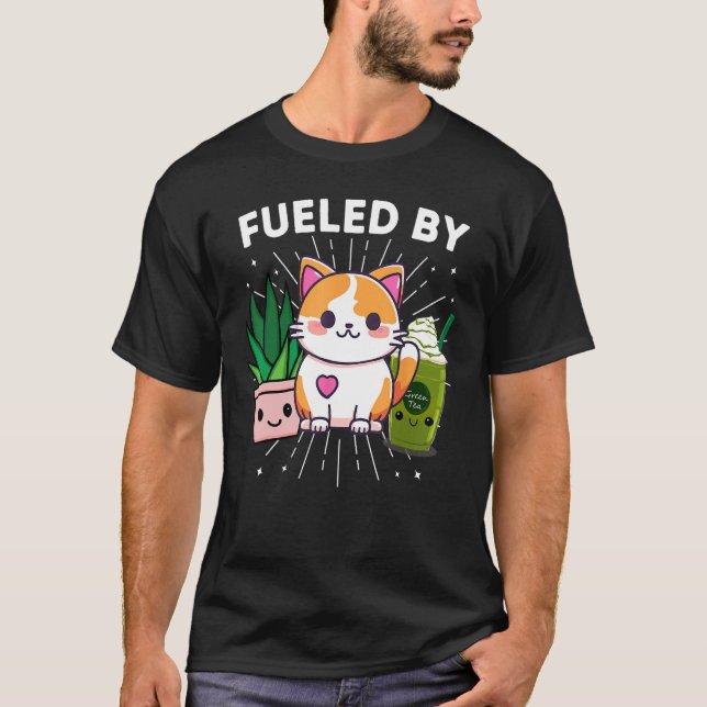 Camiseta Alimentado Por Plantas De Gatos Forçadas Matcha Ve (Frente)