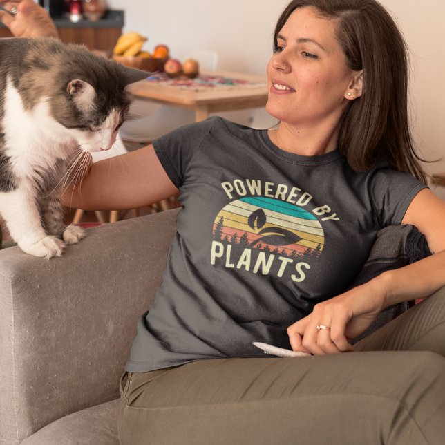 Camiseta Alimentado por Plantas Vegano Vegetariano Retrô (Criador carregado)