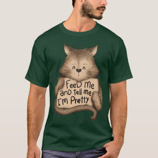 Camiseta Alimente-me e diga-me que sou Bonito Gato Brown
