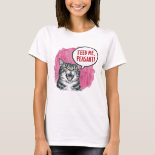 Camiseta Alimente-me um gato engraçado camponês