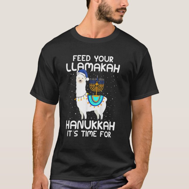Camiseta Alimente seu Llamakah Llama Hanukkah Costume Alpac (Frente)