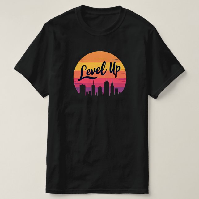 CAMISETA ALINHAR SUNSET DE RETRO DE LINHA SKYLINE DA CIDADE (Frente do Design)