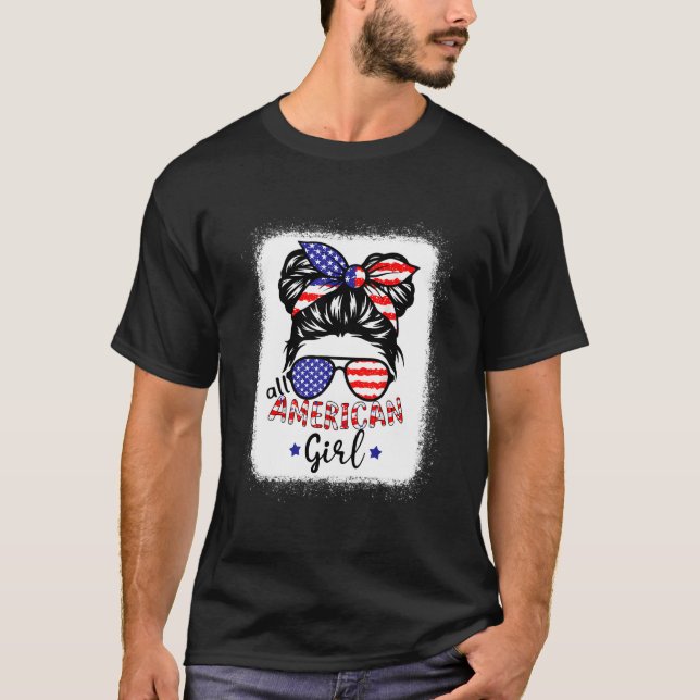 Camiseta All American 4Th Of July Daughter Messy Bun Usa (Frente)