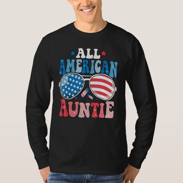Camiseta All American Auntie Sunglasses 4th of July Family  (Frente)
