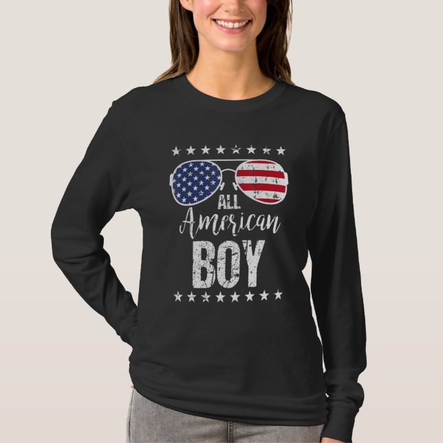 Camiseta All American Boy 4th Of July Sunglasses Boys Kids  (Frente)