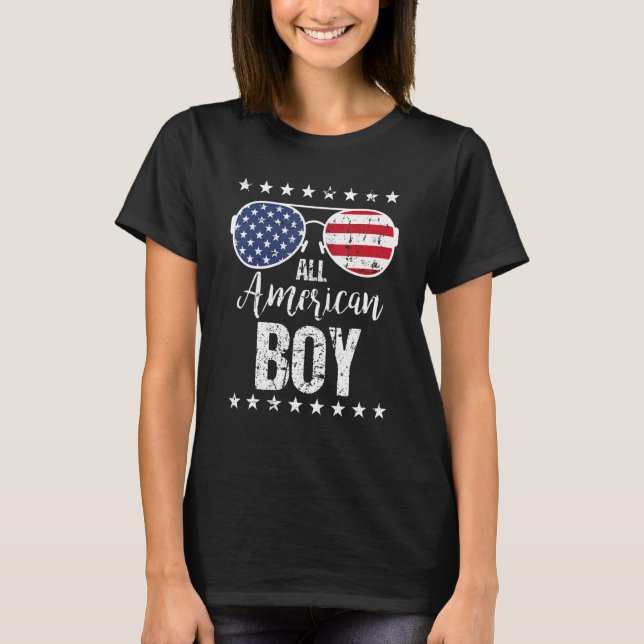 Camiseta All American Boy 4th Of July Sunglasses Boys Kids  (Frente)