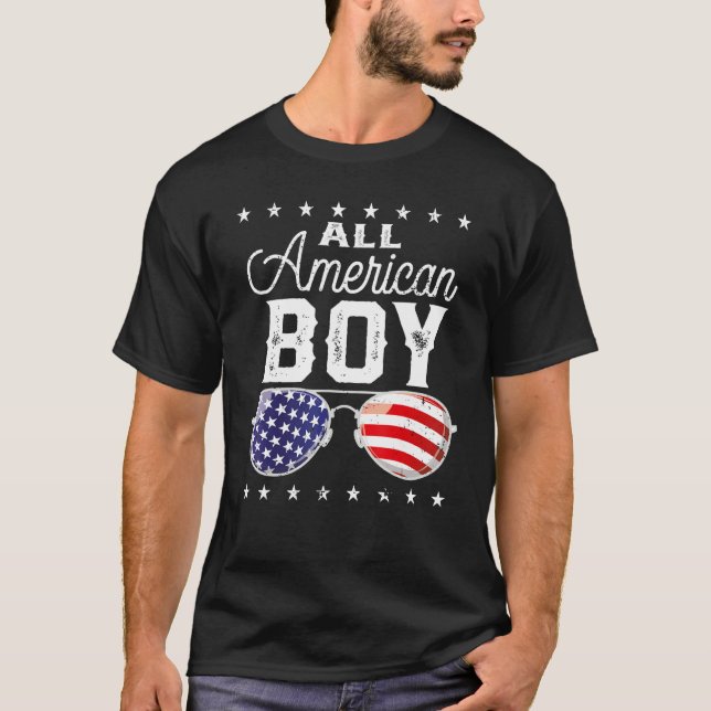Camiseta All American Boy 4th Of July USA Sunglasses Family (Frente)