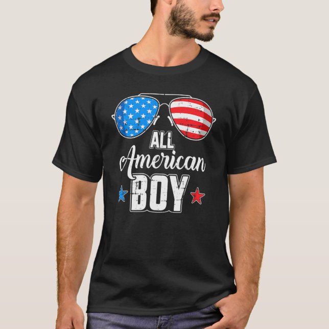 Camiseta All American Boy Us Flag Sunglasses For Matching 4 (Frente)