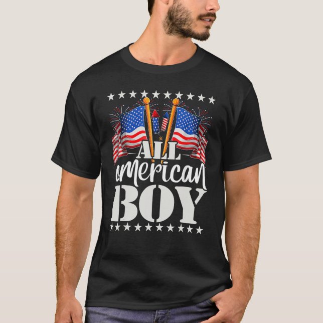 Camiseta All American Boy USA America Flag & Firework 4th J (Frente)