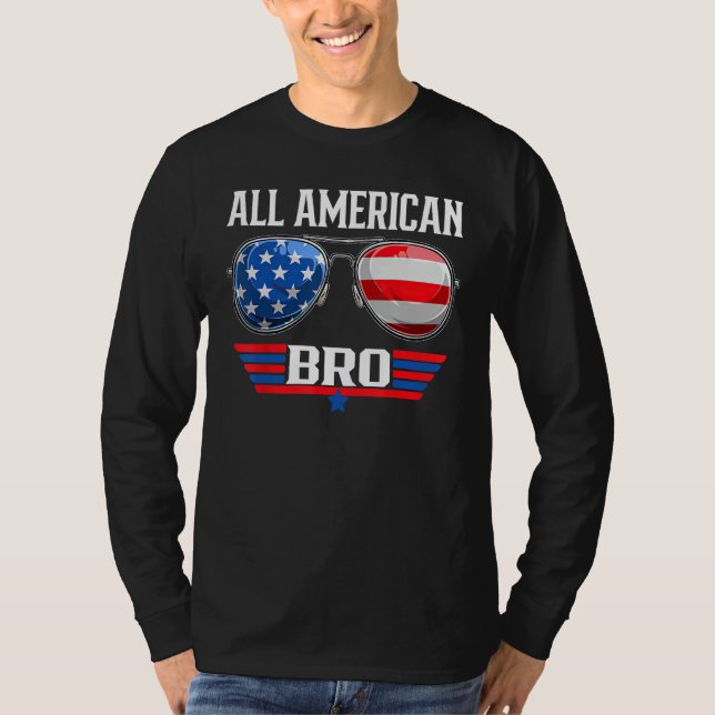 Camiseta All American Bro 4th Of July USA Sunglasses Family (Frente)